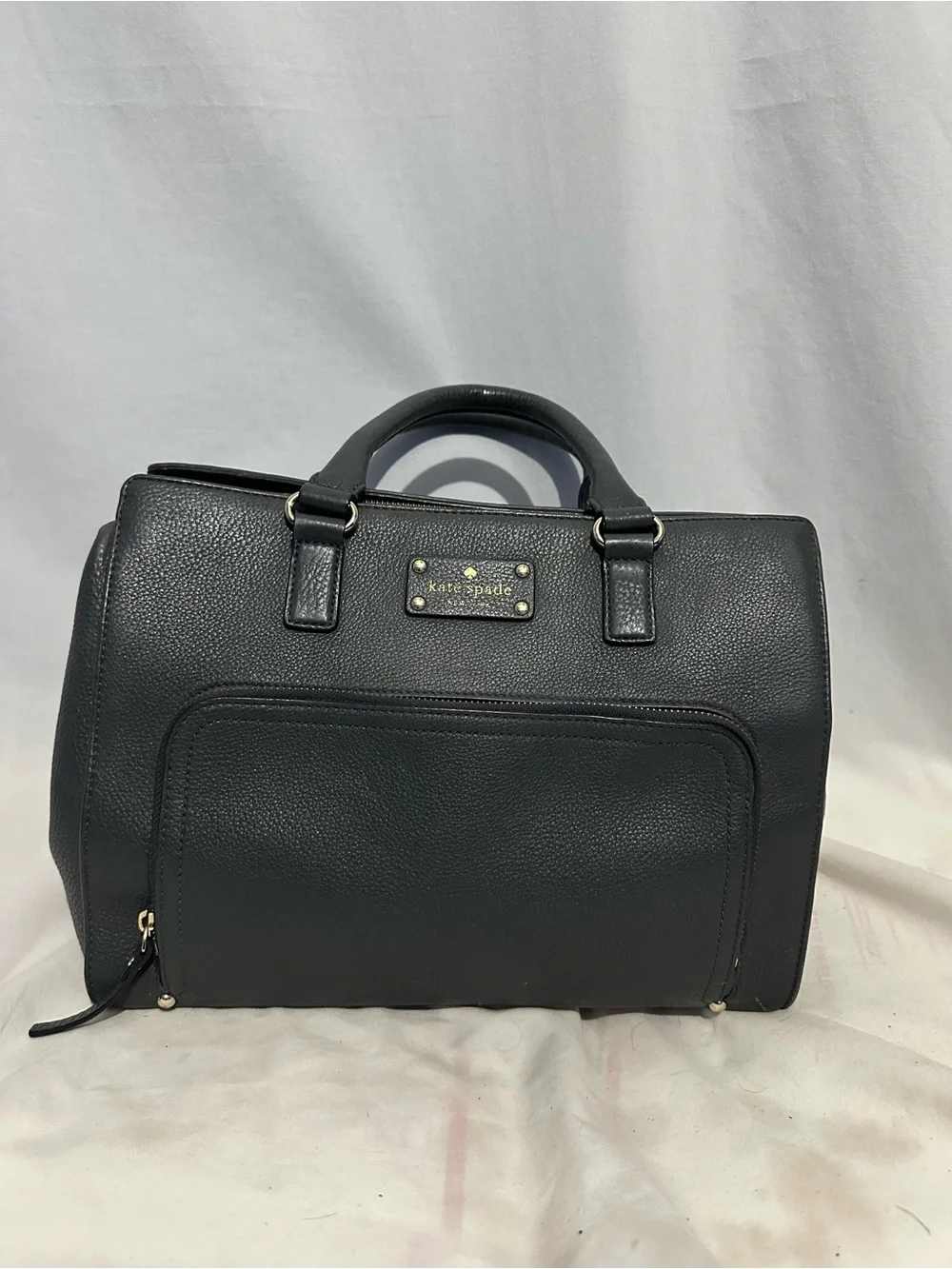 Kate Spade Gray Pebbled Leather Satchel w/ Front Zip Pocket